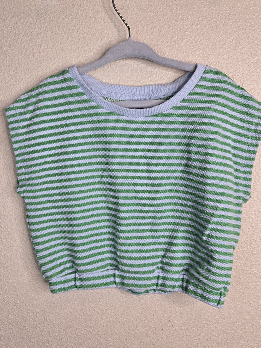 Old Navy Green & White Striped Knit Crop Top - Girls